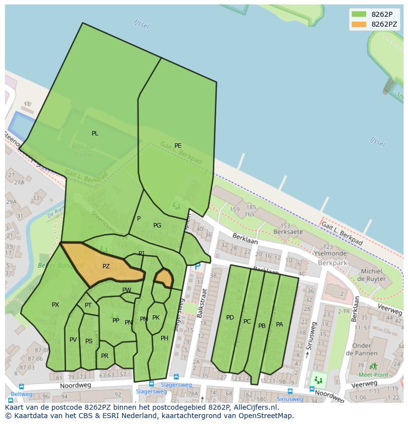 Afbeelding van het postcodegebied 8262 PZ op de kaart.