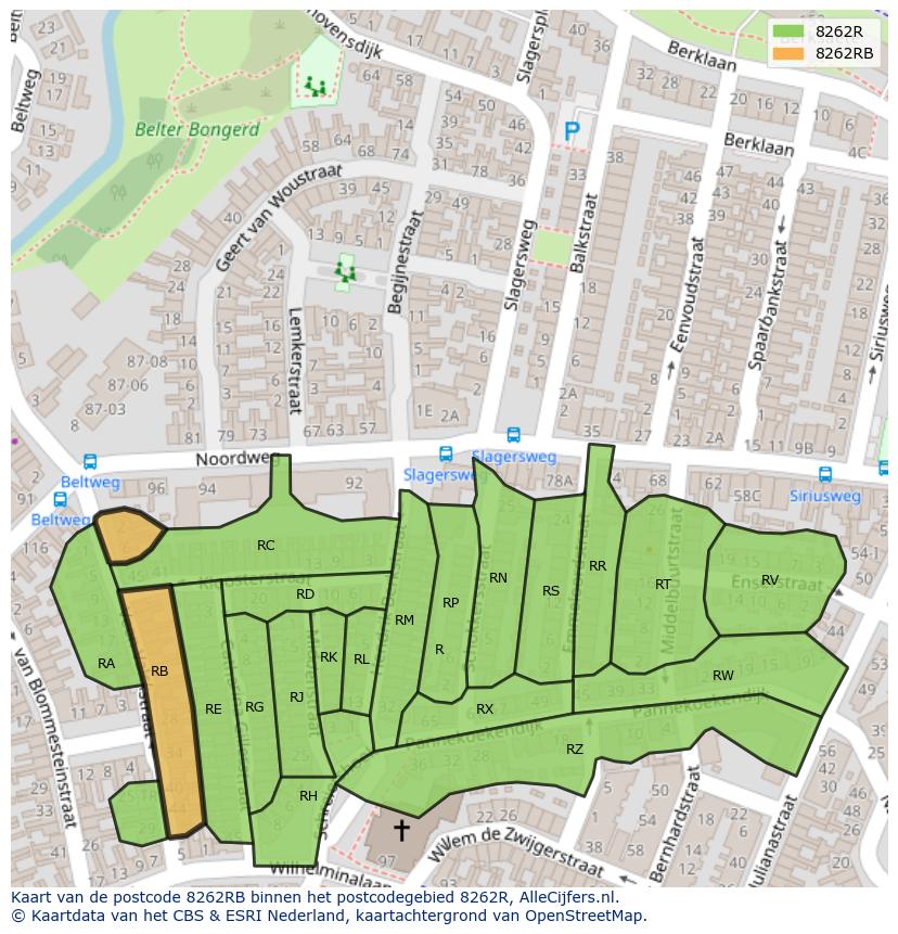 Afbeelding van het postcodegebied 8262 RB op de kaart.