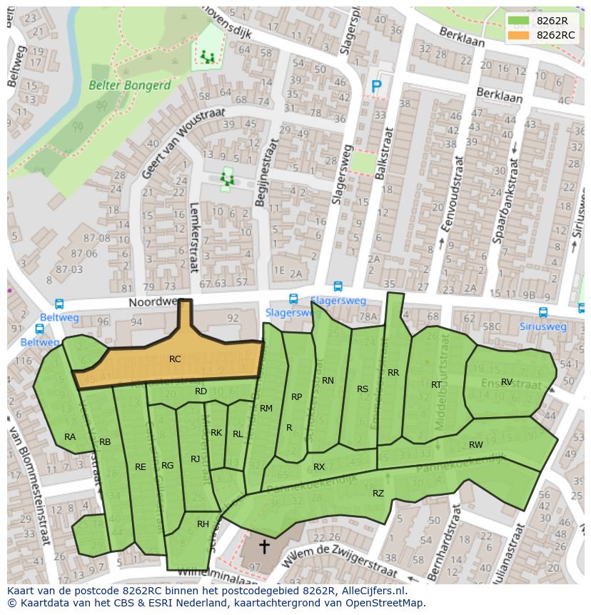 Afbeelding van het postcodegebied 8262 RC op de kaart.