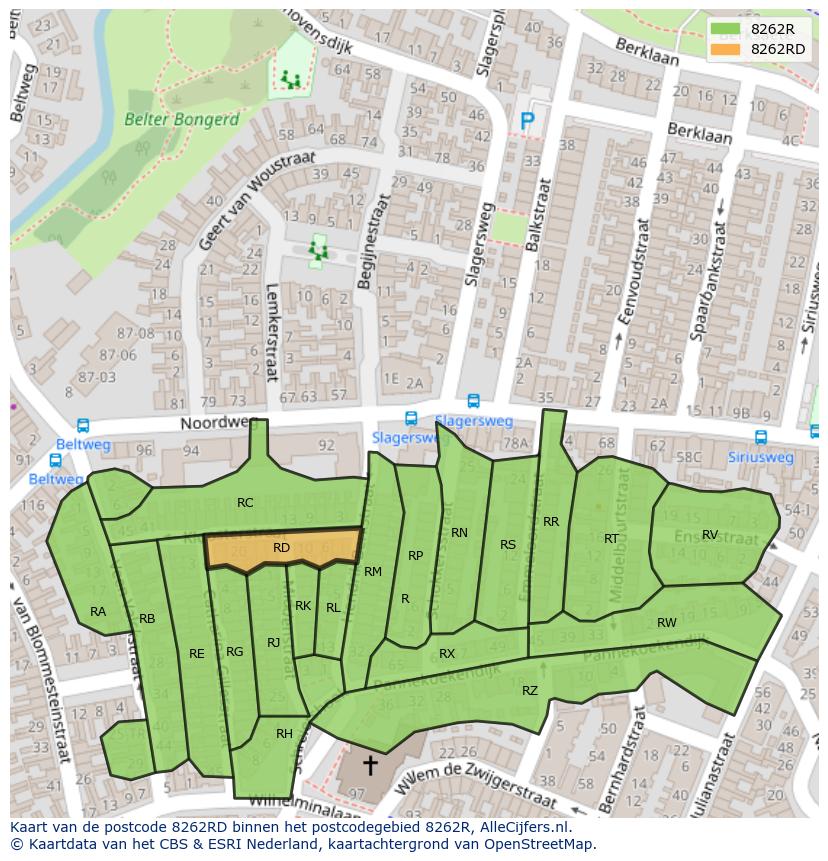 Afbeelding van het postcodegebied 8262 RD op de kaart.