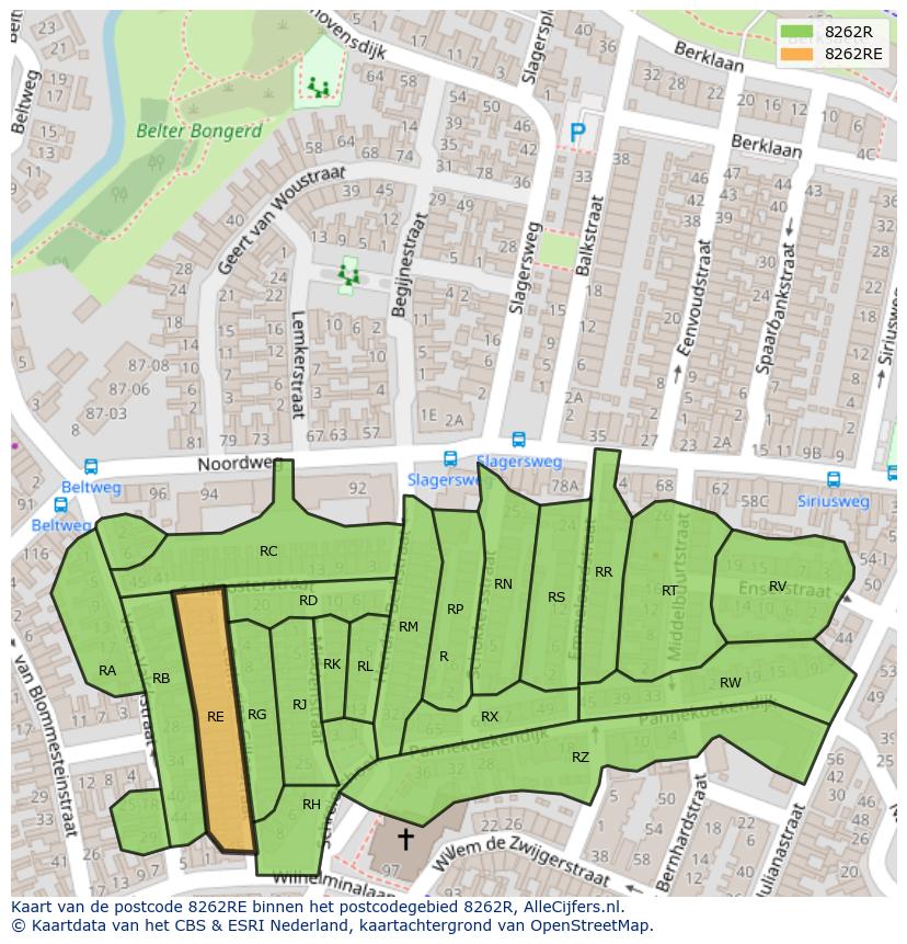 Afbeelding van het postcodegebied 8262 RE op de kaart.