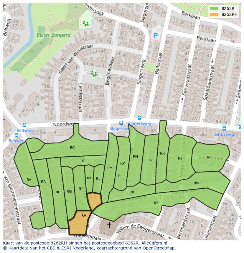 Afbeelding van het postcodegebied 8262 RH op de kaart.