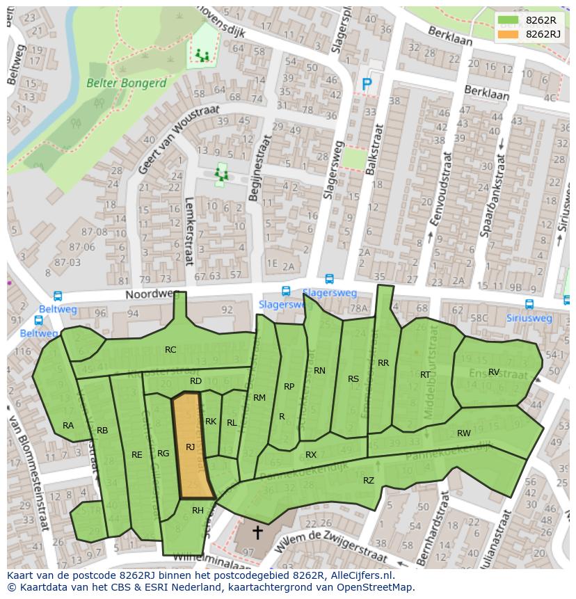 Afbeelding van het postcodegebied 8262 RJ op de kaart.