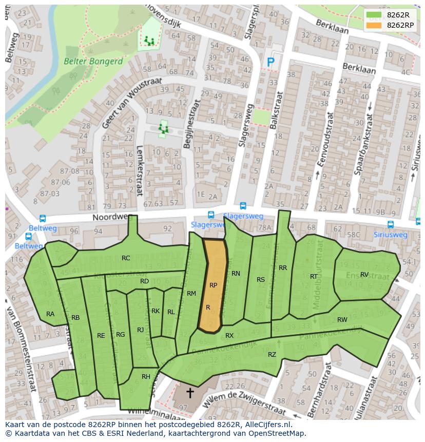 Afbeelding van het postcodegebied 8262 RP op de kaart.
