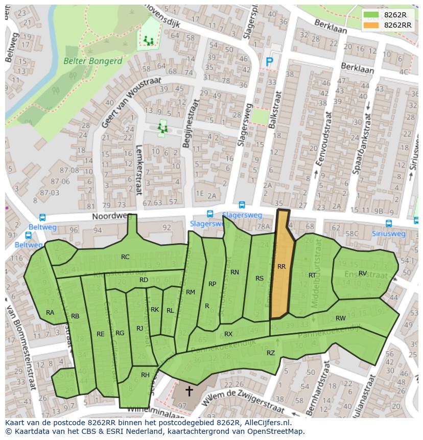 Afbeelding van het postcodegebied 8262 RR op de kaart.
