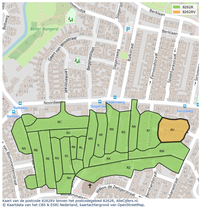 Afbeelding van het postcodegebied 8262 RV op de kaart.