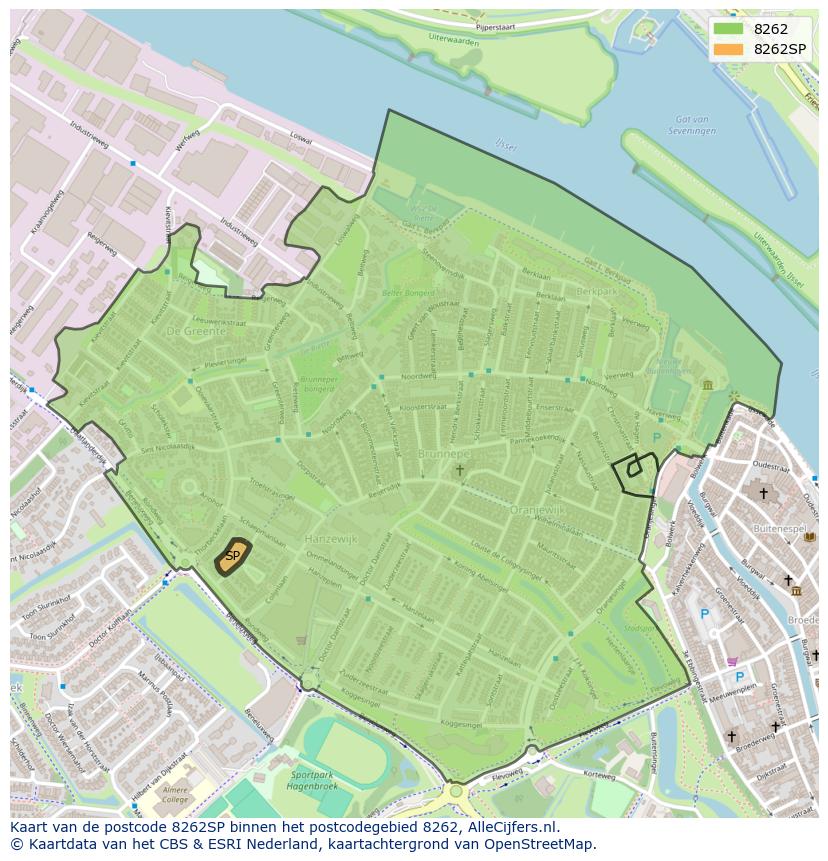 Afbeelding van het postcodegebied 8262 SP op de kaart.
