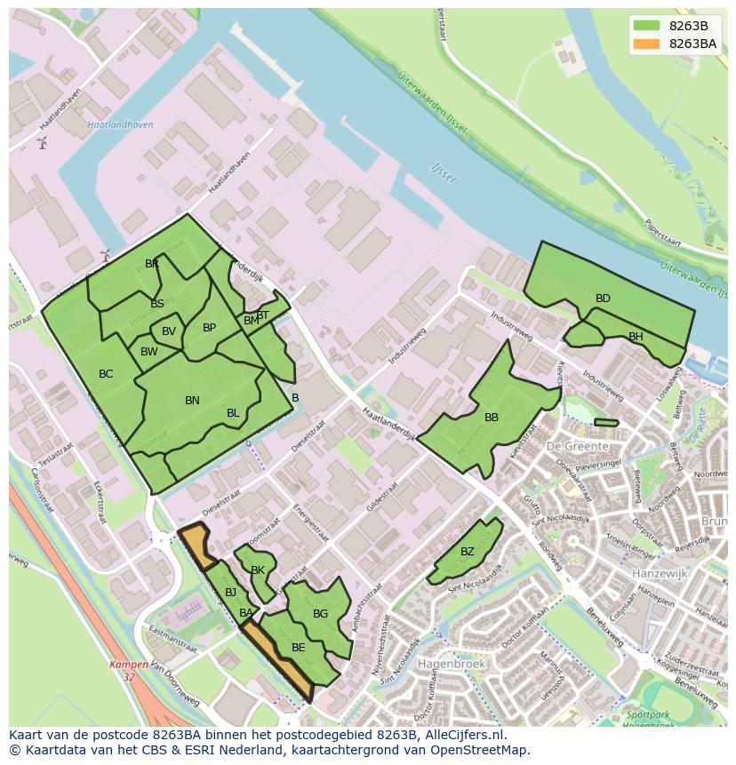 Afbeelding van het postcodegebied 8263 BA op de kaart.