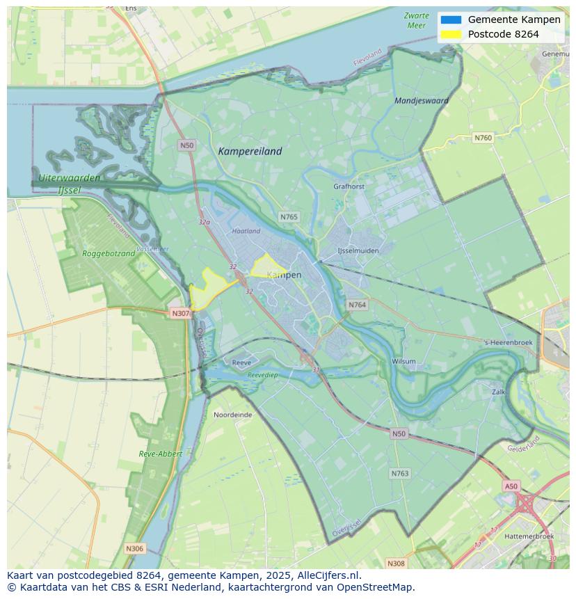 Afbeelding van het postcodegebied 8264 op de kaart.