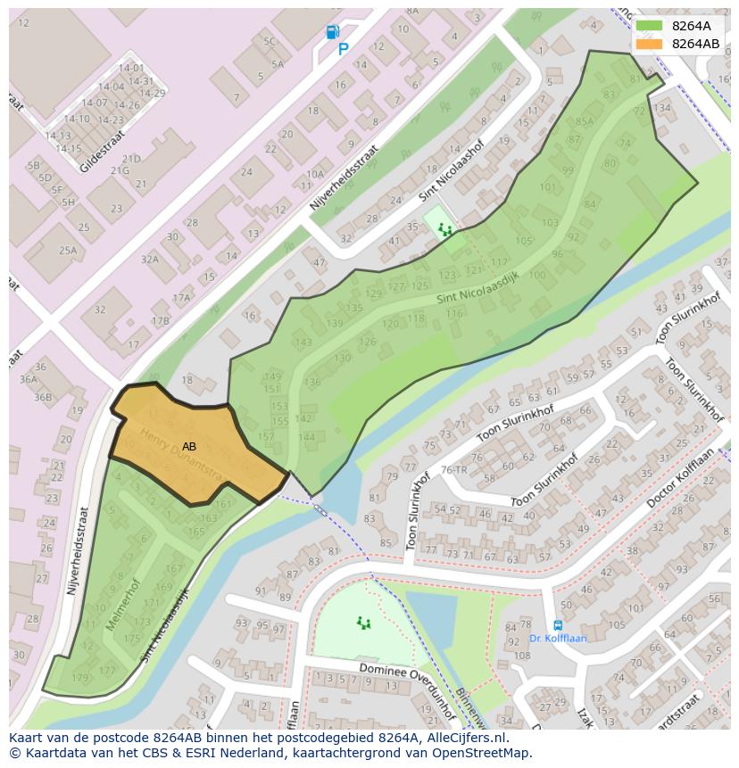 Afbeelding van het postcodegebied 8264 AB op de kaart.
