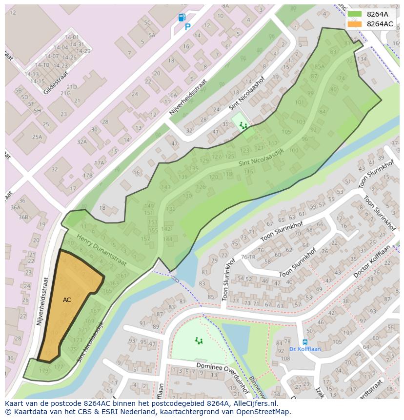 Afbeelding van het postcodegebied 8264 AC op de kaart.