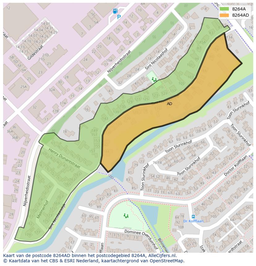 Afbeelding van het postcodegebied 8264 AD op de kaart.