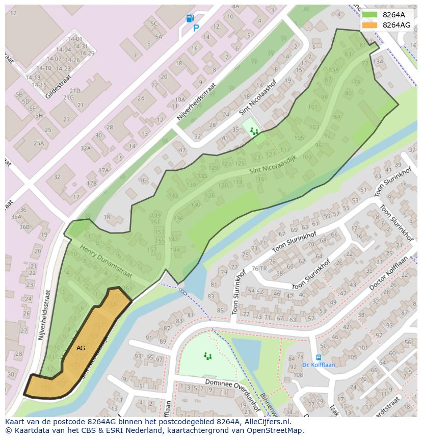 Afbeelding van het postcodegebied 8264 AG op de kaart.
