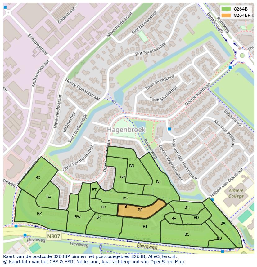 Afbeelding van het postcodegebied 8264 BP op de kaart.