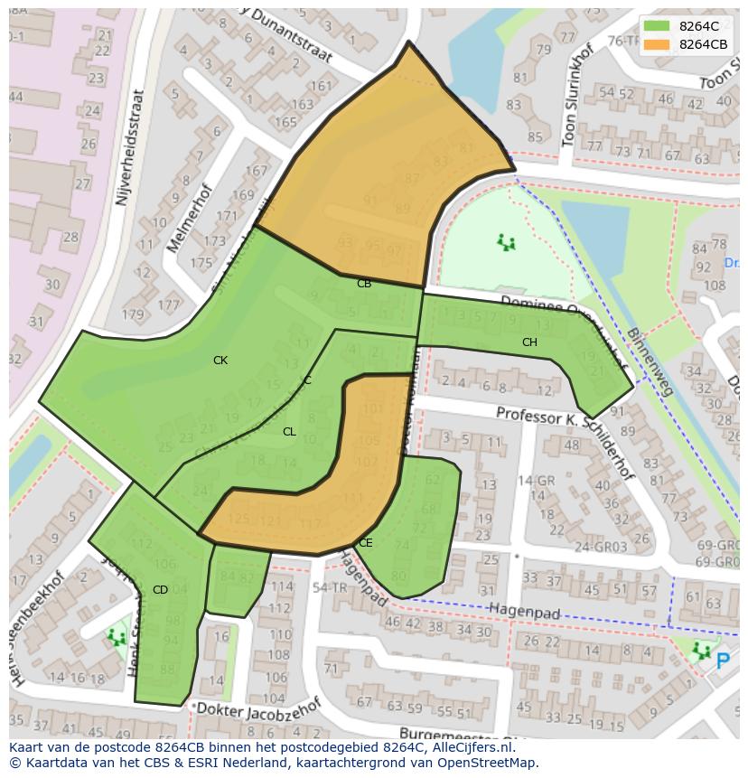 Afbeelding van het postcodegebied 8264 CB op de kaart.