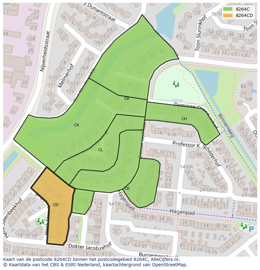 Afbeelding van het postcodegebied 8264 CD op de kaart.