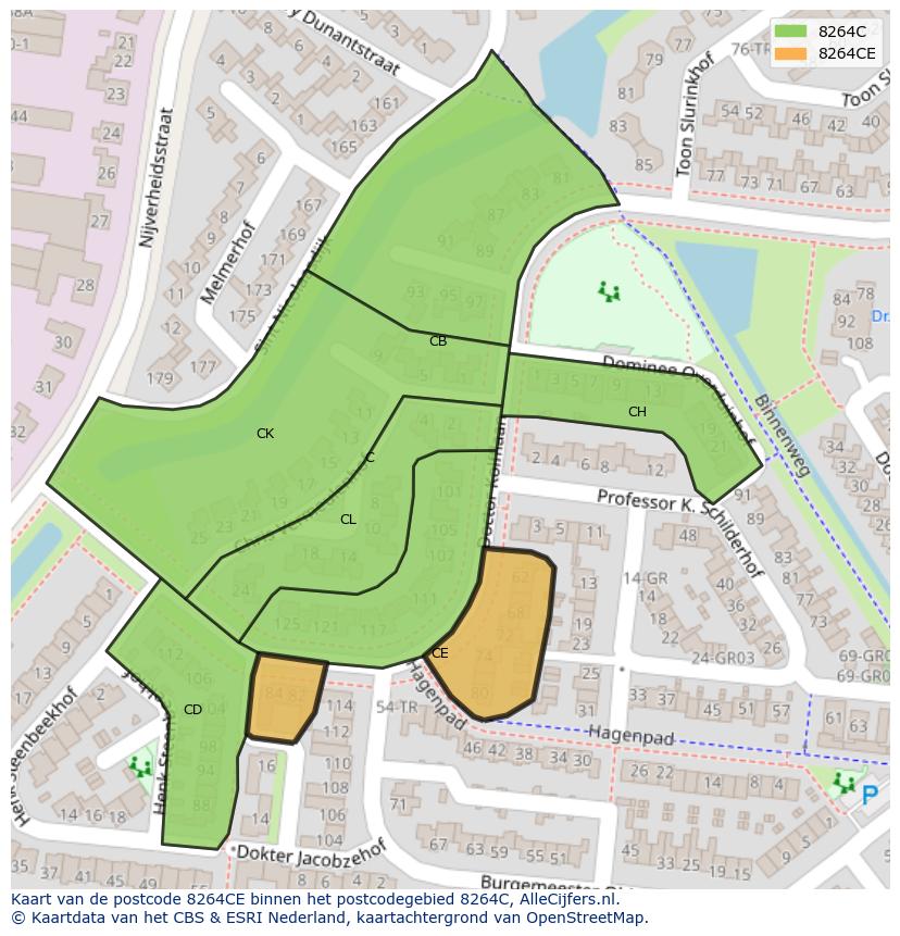 Afbeelding van het postcodegebied 8264 CE op de kaart.