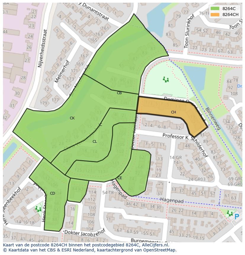 Afbeelding van het postcodegebied 8264 CH op de kaart.