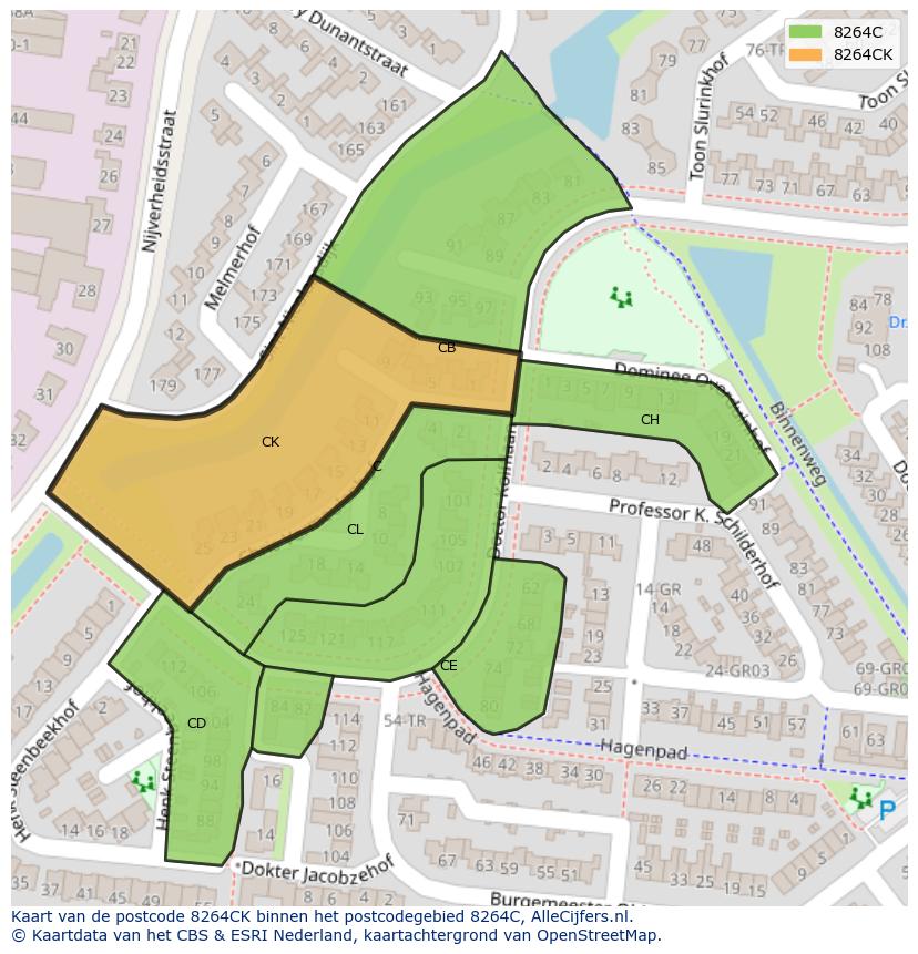 Afbeelding van het postcodegebied 8264 CK op de kaart.