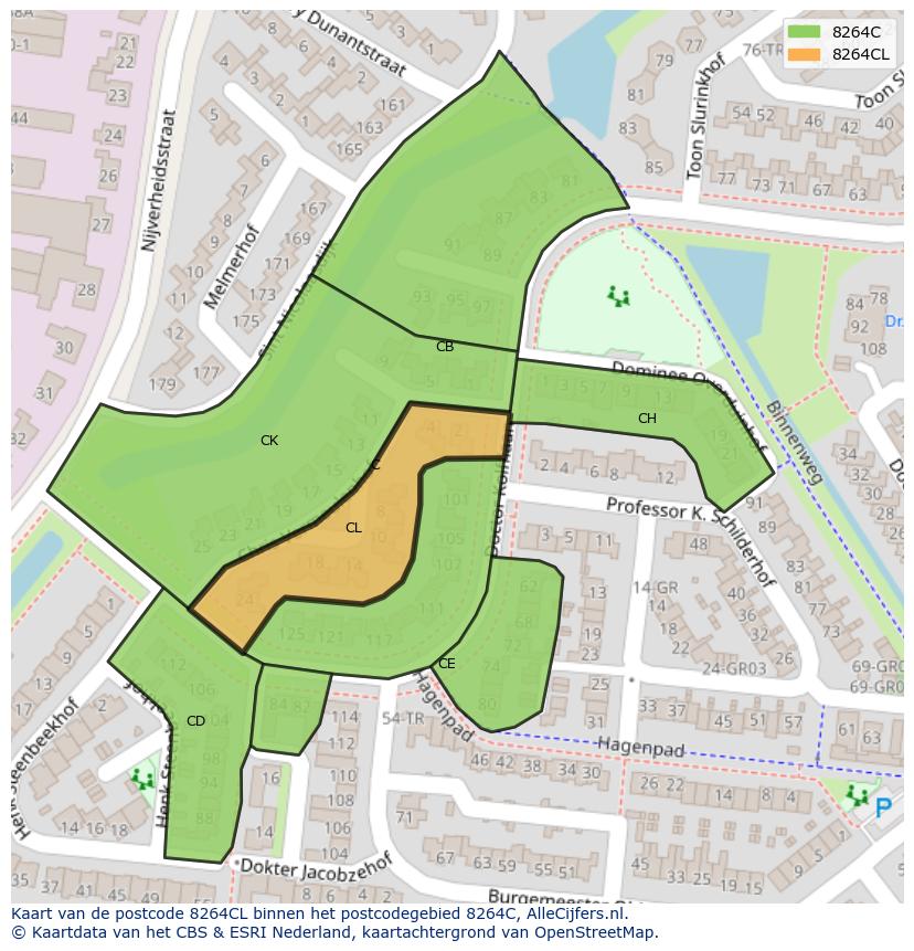 Afbeelding van het postcodegebied 8264 CL op de kaart.