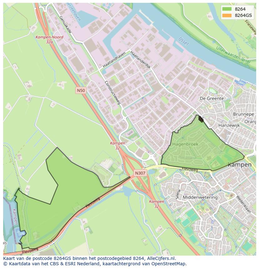 Afbeelding van het postcodegebied 8264 GS op de kaart.