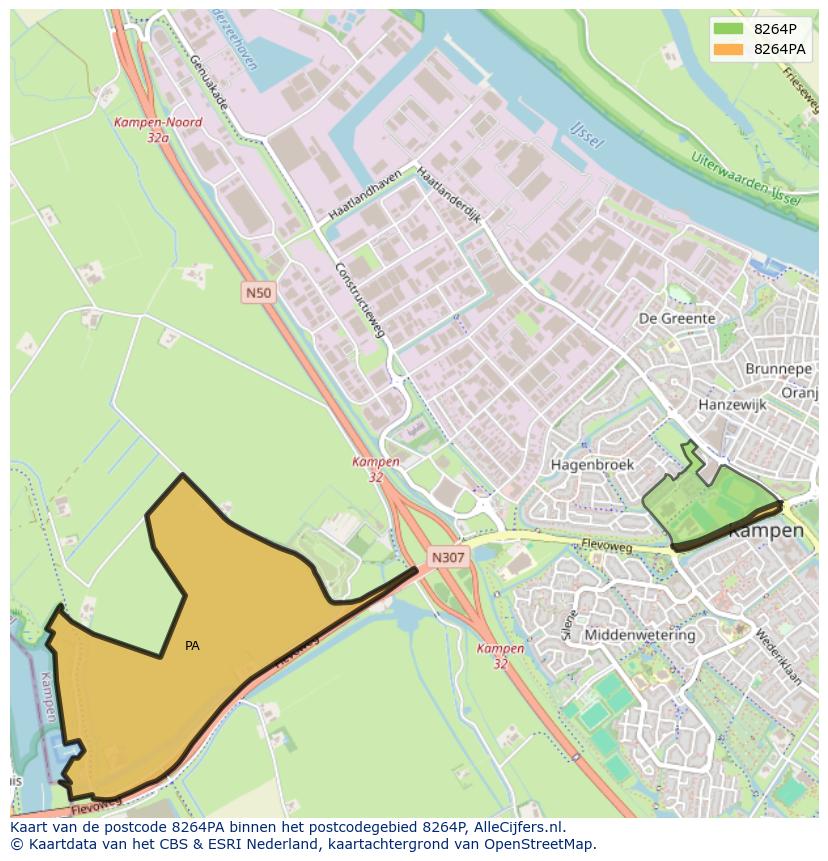 Afbeelding van het postcodegebied 8264 PA op de kaart.