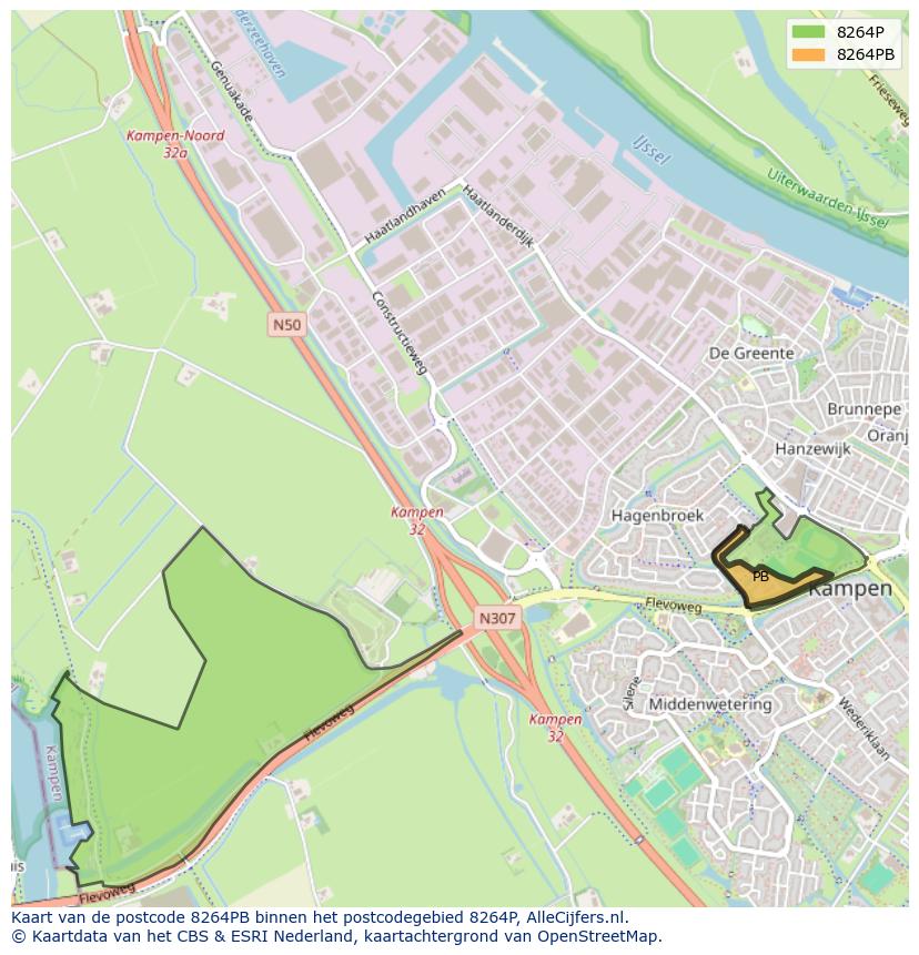 Afbeelding van het postcodegebied 8264 PB op de kaart.