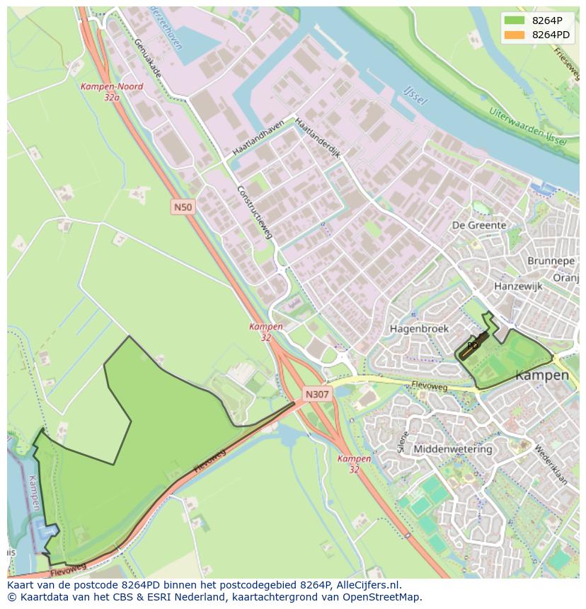 Afbeelding van het postcodegebied 8264 PD op de kaart.