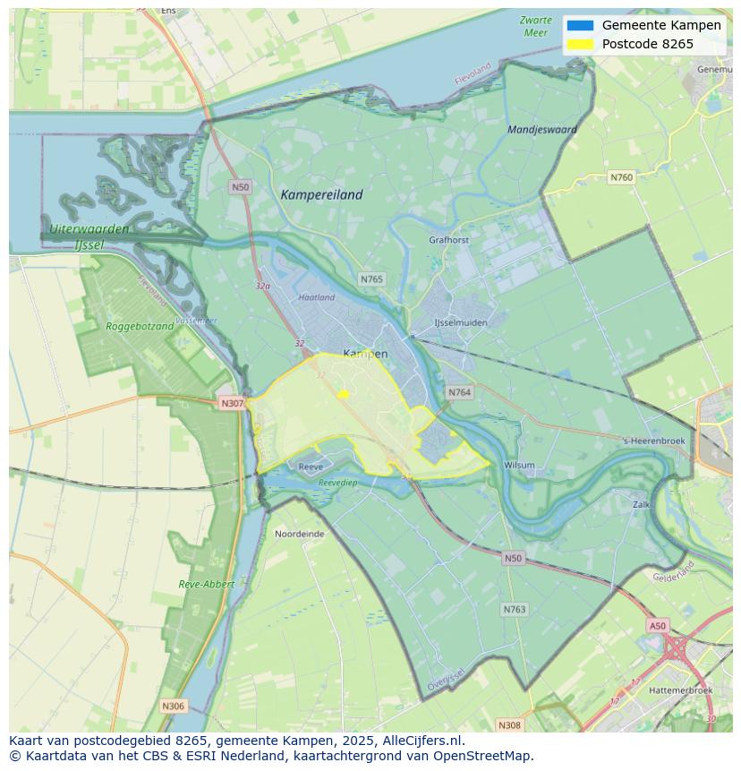 Afbeelding van het postcodegebied 8265 op de kaart.