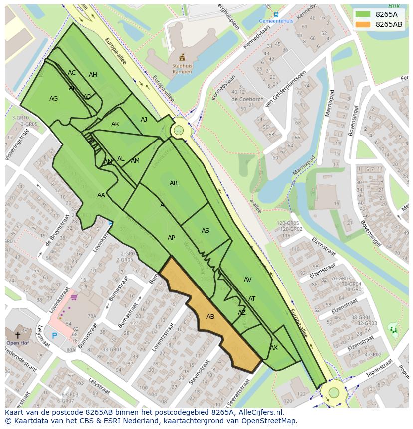 Afbeelding van het postcodegebied 8265 AB op de kaart.