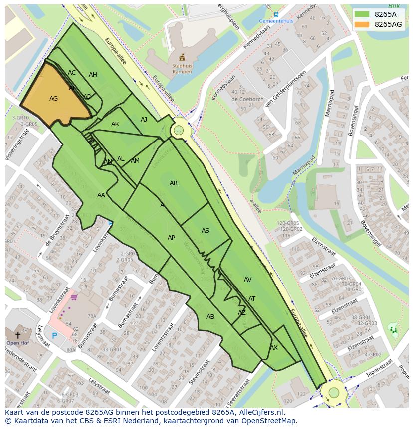 Afbeelding van het postcodegebied 8265 AG op de kaart.