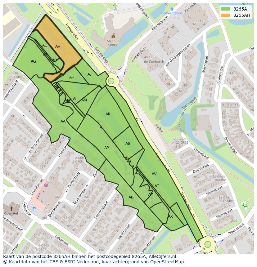 Afbeelding van het postcodegebied 8265 AH op de kaart.