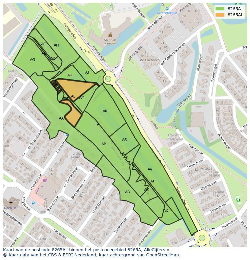 Afbeelding van het postcodegebied 8265 AL op de kaart.