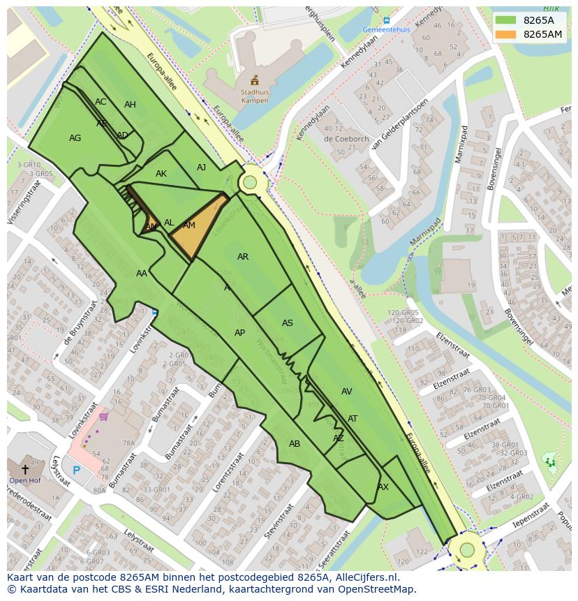 Afbeelding van het postcodegebied 8265 AM op de kaart.