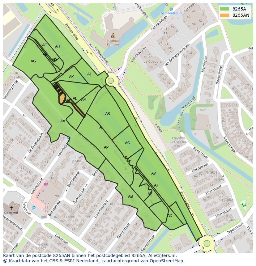 Afbeelding van het postcodegebied 8265 AN op de kaart.