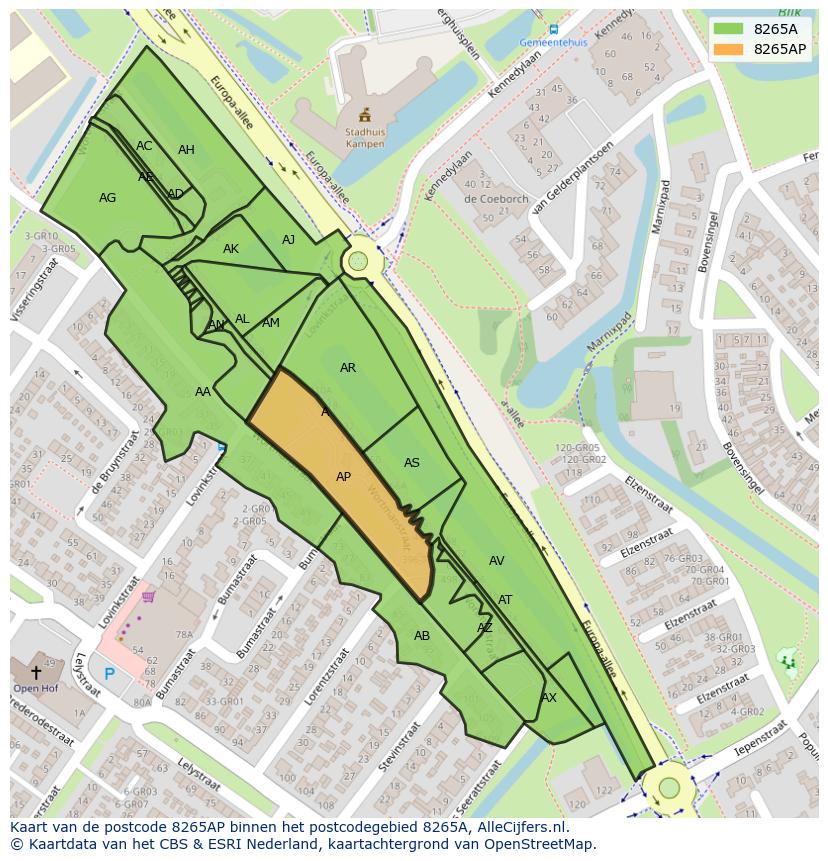 Afbeelding van het postcodegebied 8265 AP op de kaart.