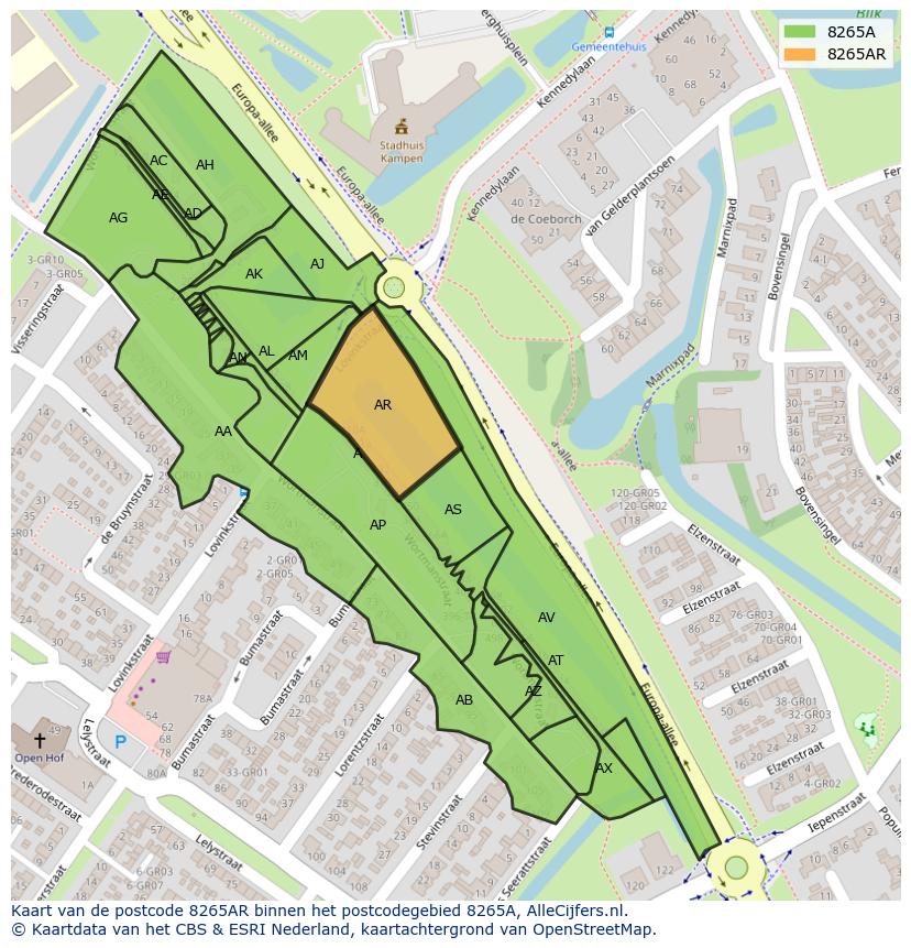 Afbeelding van het postcodegebied 8265 AR op de kaart.