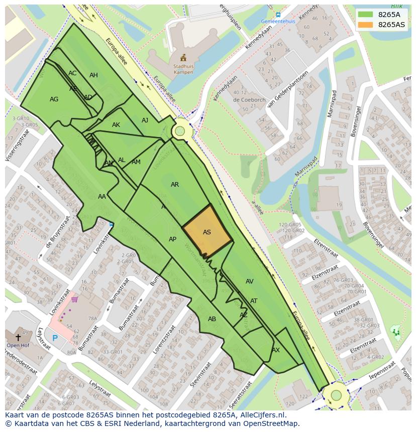 Afbeelding van het postcodegebied 8265 AS op de kaart.