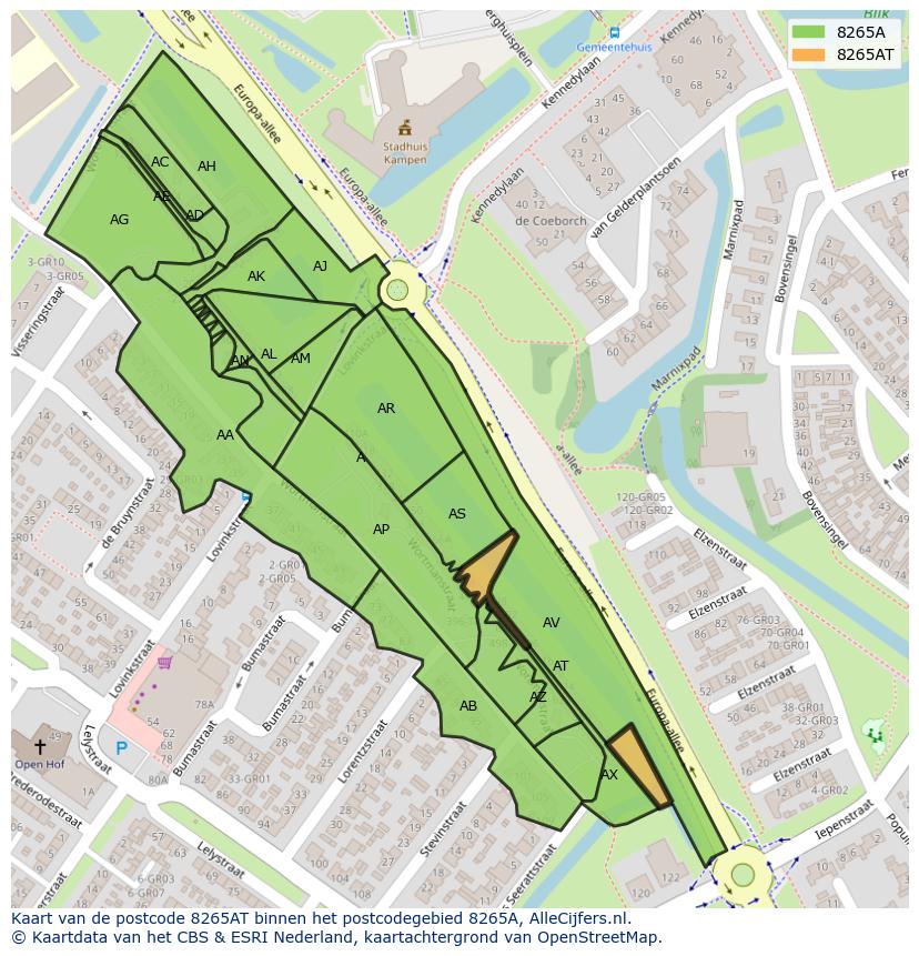 Afbeelding van het postcodegebied 8265 AT op de kaart.