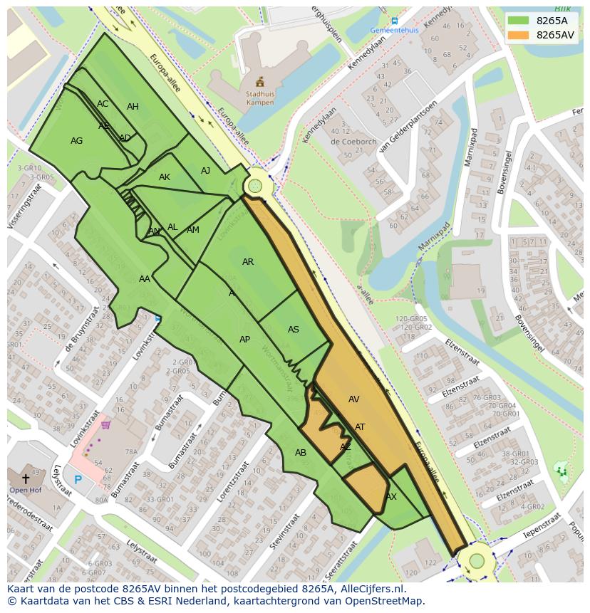 Afbeelding van het postcodegebied 8265 AV op de kaart.