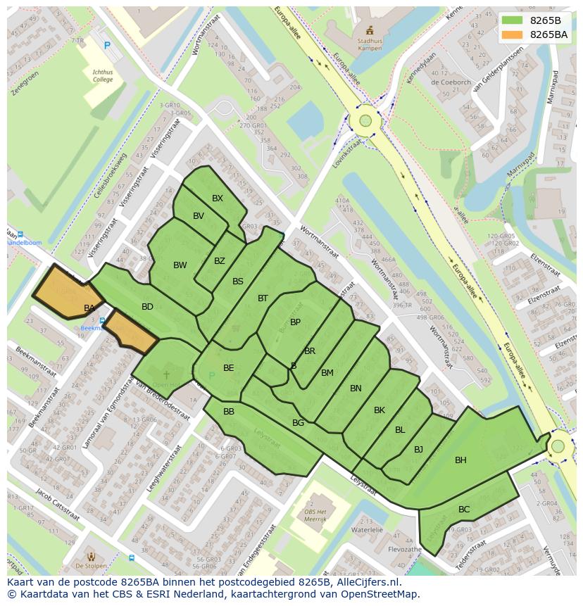 Afbeelding van het postcodegebied 8265 BA op de kaart.