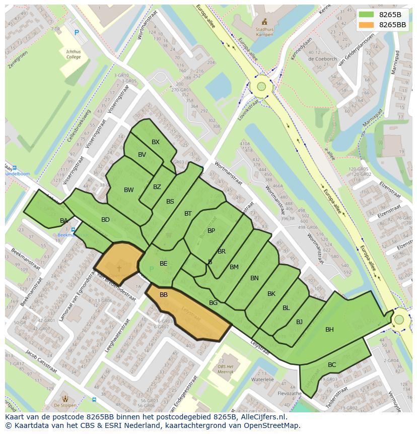 Afbeelding van het postcodegebied 8265 BB op de kaart.