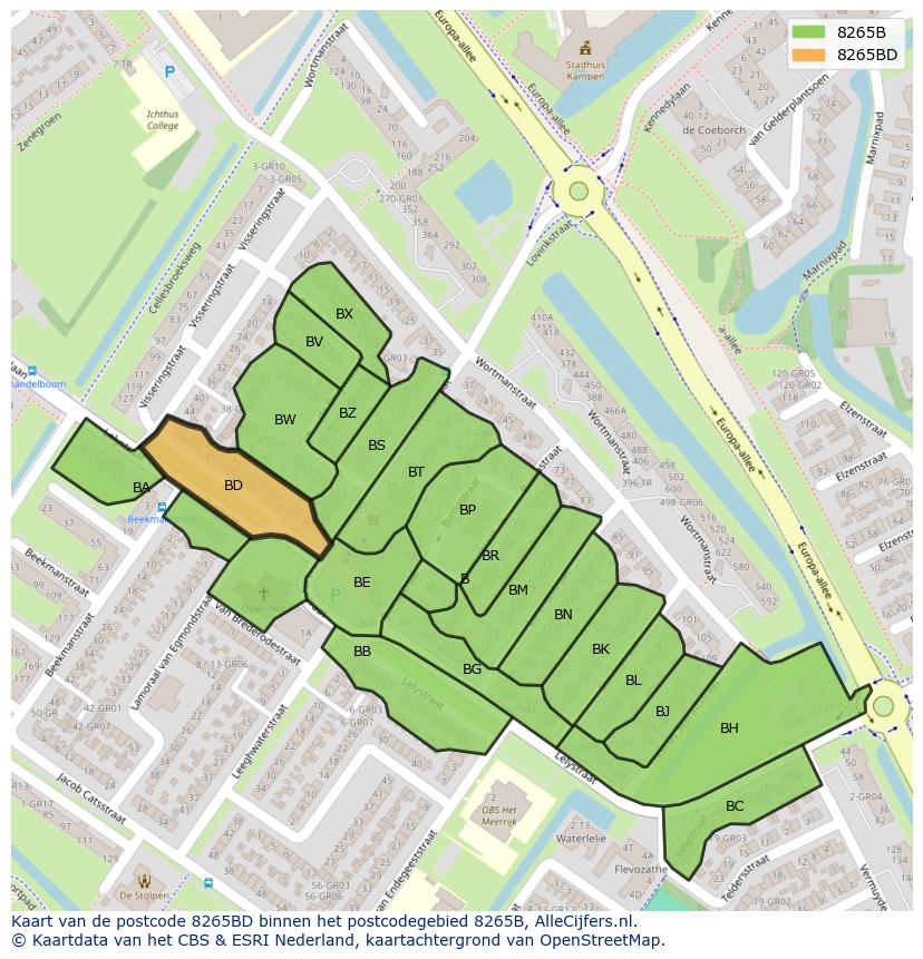 Afbeelding van het postcodegebied 8265 BD op de kaart.