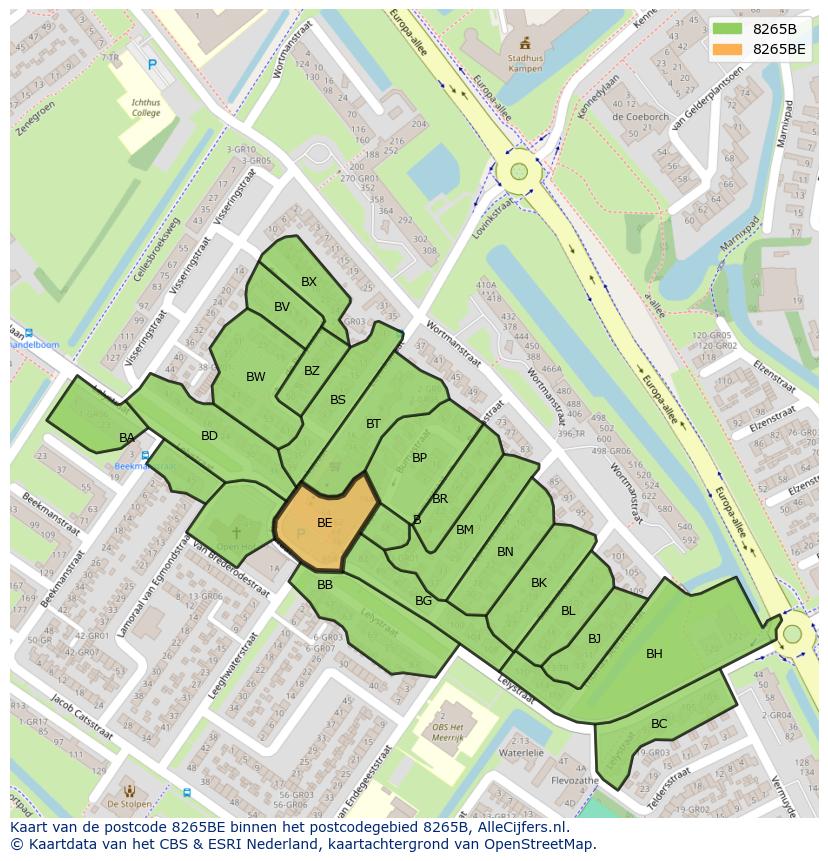 Afbeelding van het postcodegebied 8265 BE op de kaart.