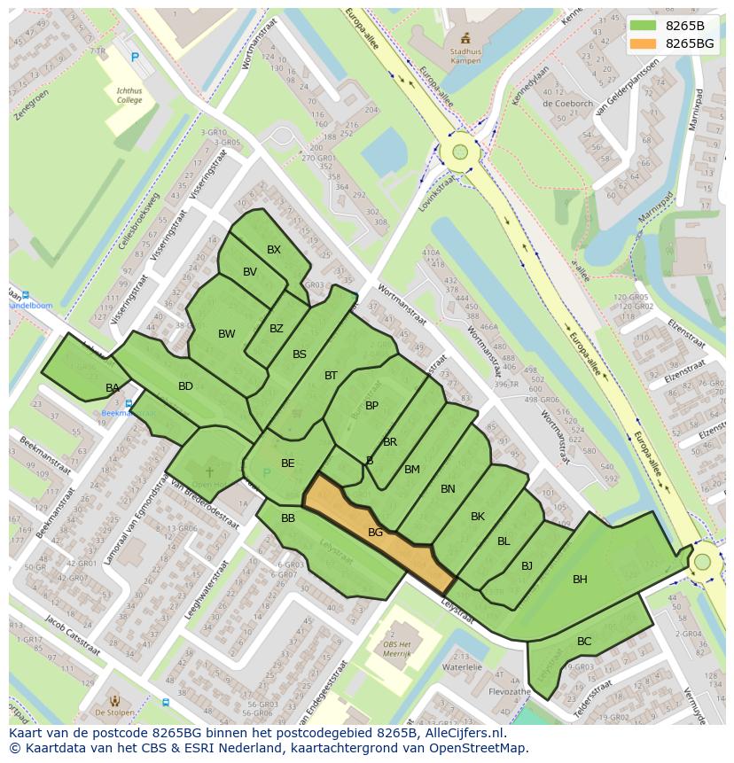 Afbeelding van het postcodegebied 8265 BG op de kaart.