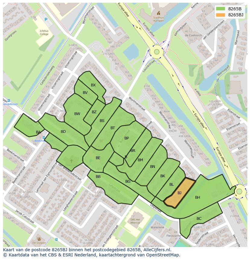 Afbeelding van het postcodegebied 8265 BJ op de kaart.