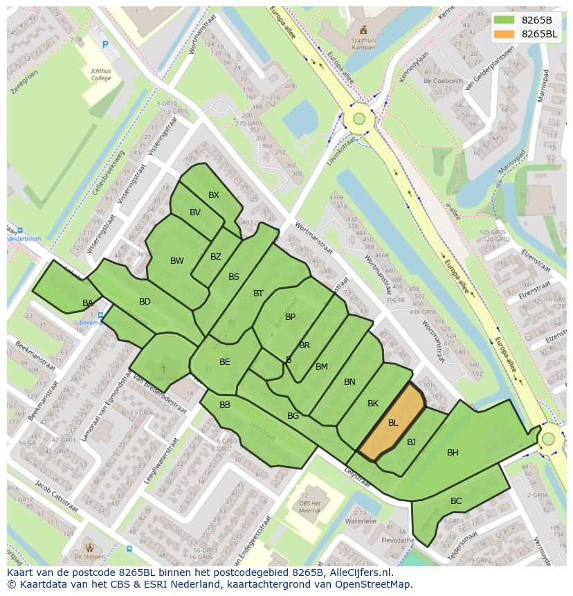 Afbeelding van het postcodegebied 8265 BL op de kaart.