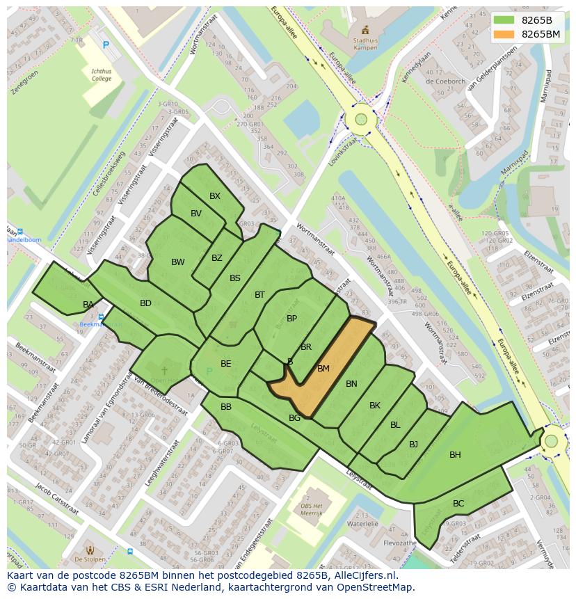 Afbeelding van het postcodegebied 8265 BM op de kaart.