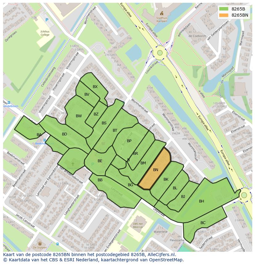 Afbeelding van het postcodegebied 8265 BN op de kaart.
