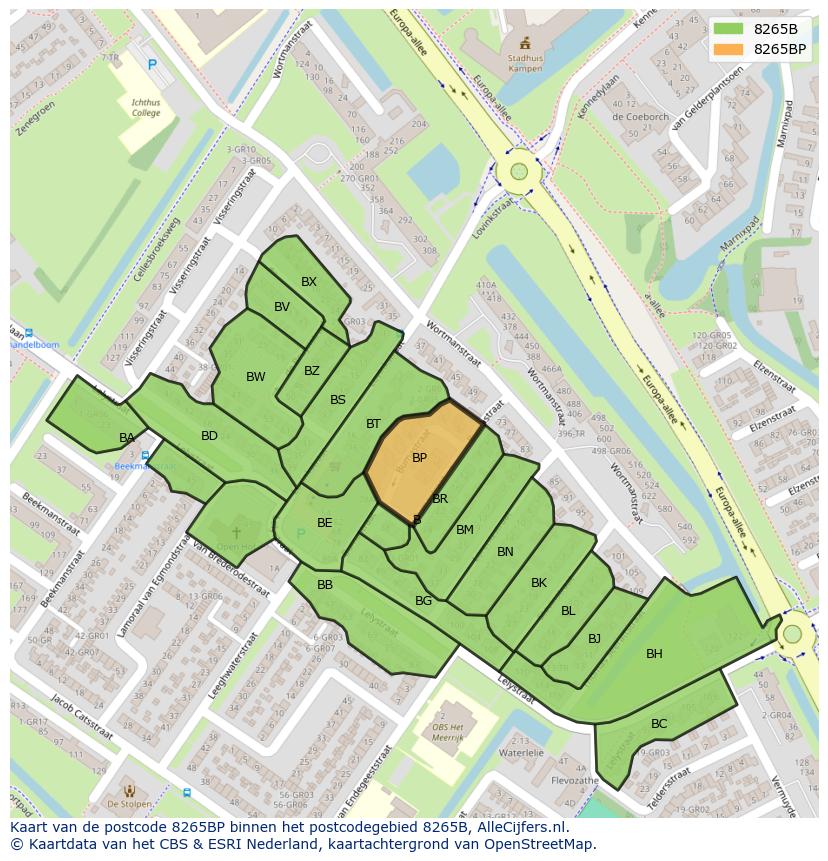 Afbeelding van het postcodegebied 8265 BP op de kaart.
